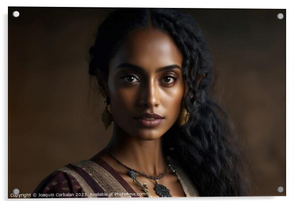 Beautiful Mauritanian female model, in studio. AI generated. Acrylic by Joaquin Corbalan