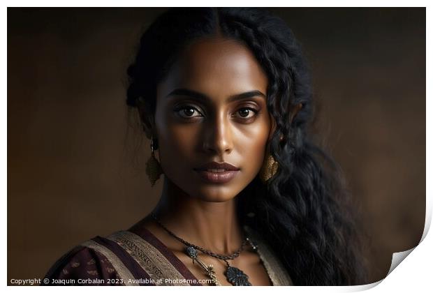 Beautiful Mauritanian female model, in studio. AI generated. Print by Joaquin Corbalan
