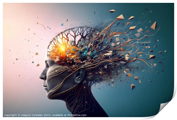 Colorful illustration of a human intelligence, mind of a woman f Print by Joaquin Corbalan