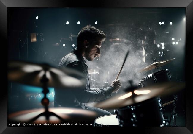 Young music man plays the drums energetically at a concert. ai g Framed Print by Joaquin Corbalan