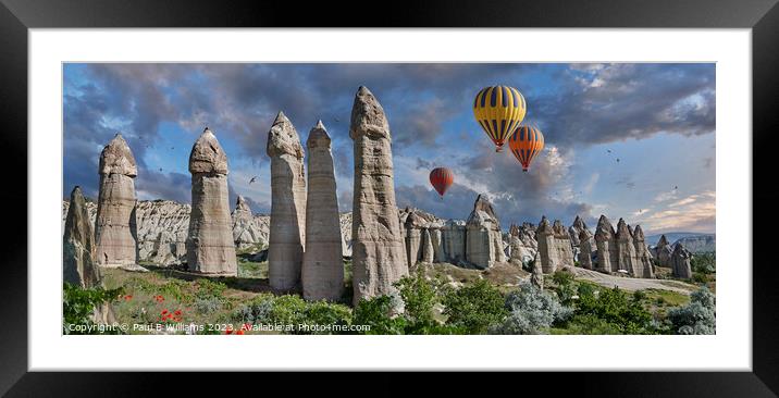 Fairy Chimneys and Hot Air Balloons in Cappadocia Framed Mounted Print by Paul E Williams