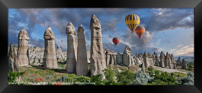 Fairy Chimneys and Hot Air Balloons in Cappadocia Framed Print by Paul E Williams