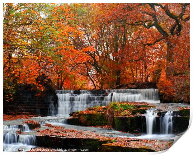 Majestic Autumn Waterfall Print by Les Schofield