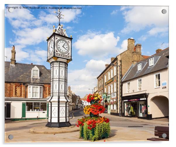 Downham Market Town Clock Norfolk Acrylic by Pearl Bucknall