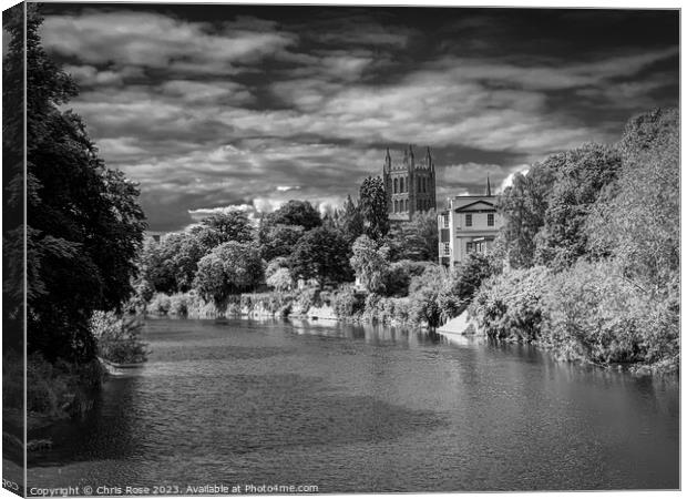 River Wye and Hereford Cathedral Canvas Print by Chris Rose