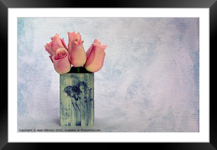 Roses in Ceramic Pot Framed Mounted Print by Jean Gilmour