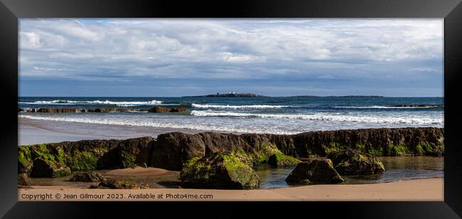 Looking across to The Farne Islands from Banburgh Beach Framed Print by Jean Gilmour