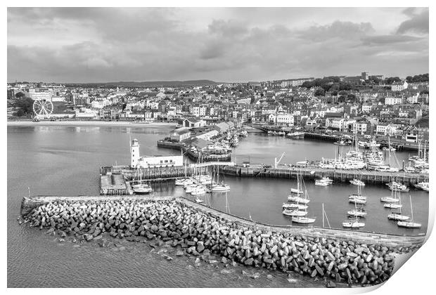 Scarborough Harbour Black and White Print by Tim Hill