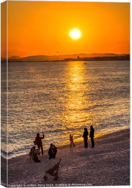 Watching Sun Go Down Beach Mediterranean Sea Nice France Canvas Print by William Perry