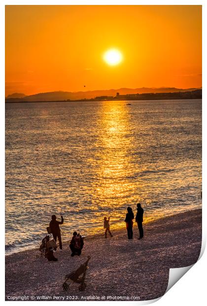 Watching Sun Go Down Beach Mediterranean Sea Nice France Print by William Perry