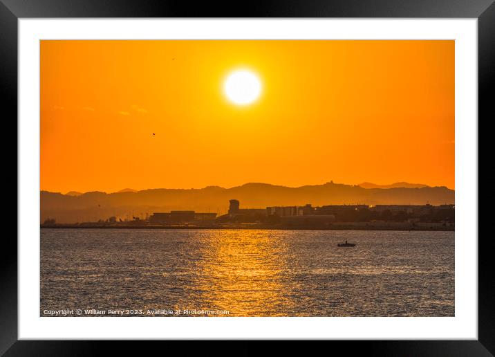 Watching Sun Go Down Beach Reflection Mediterranean Sea Nice Fra Framed Mounted Print by William Perry