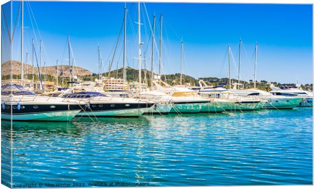 Luxury yachts boats anchored in mediterranean marina on Mallorca Canvas Print by Alex Winter