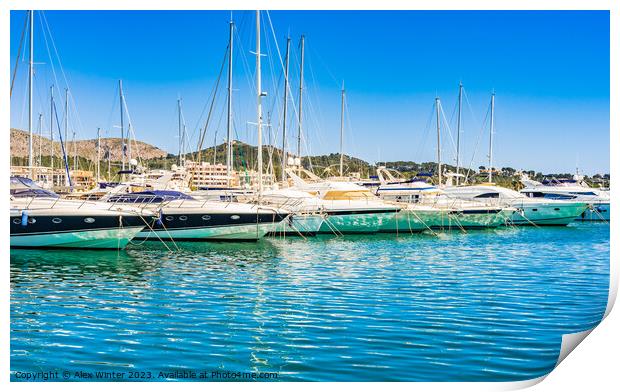 Luxury yachts boats anchored in mediterranean marina on Mallorca Print by Alex Winter