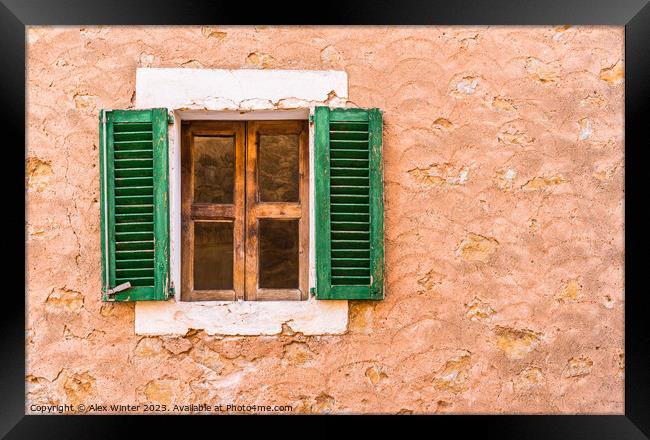 Old mediterranean open window shutters Framed Print by Alex Winter