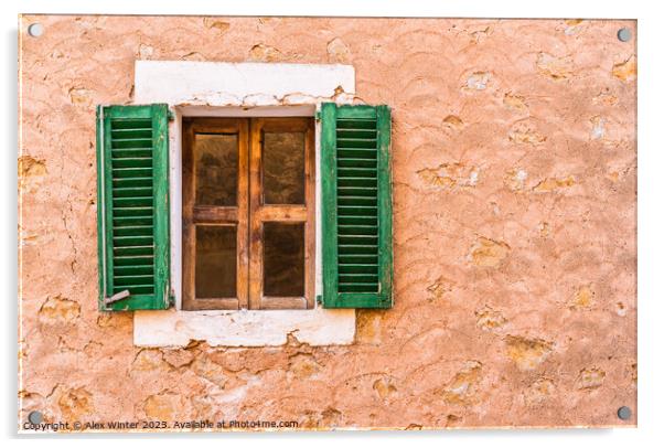 Old mediterranean open window shutters Acrylic by Alex Winter