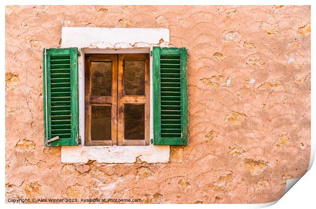 Old mediterranean open window shutters Print by Alex Winter