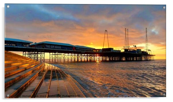South Pier Sunset Acrylic by Michele Davis
