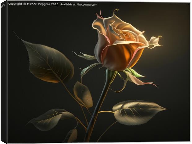 A long-stemmed rose with golden petals against a dark background Canvas Print by Michael Piepgras