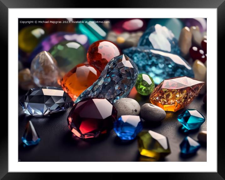 Many different coloured gemstones on a dark table created with g Framed Mounted Print by Michael Piepgras