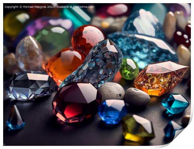 Many different coloured gemstones on a dark table created with g Print by Michael Piepgras