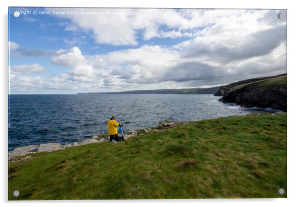 A Serene Fishing Spot on Cornwalls Rugged Headland Acrylic by Derek Daniel