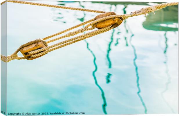 Detail image of wooden pulley Canvas Print by Alex Winter