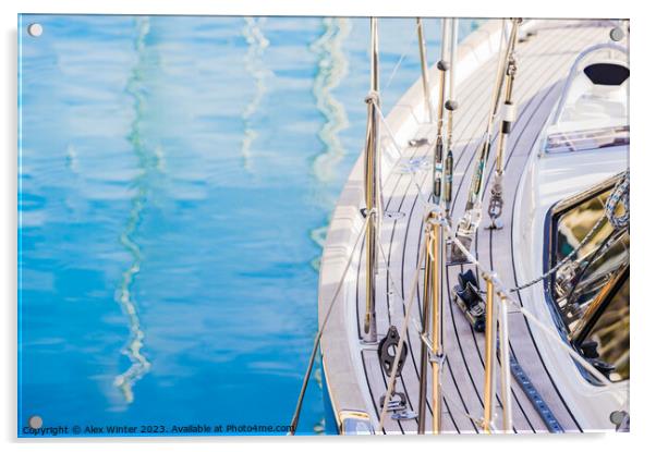 Anchored, sailing, yacht, Acrylic by Alex Winter