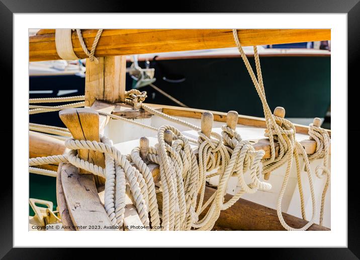 Deatial image of moored ropes Framed Mounted Print by Alex Winter