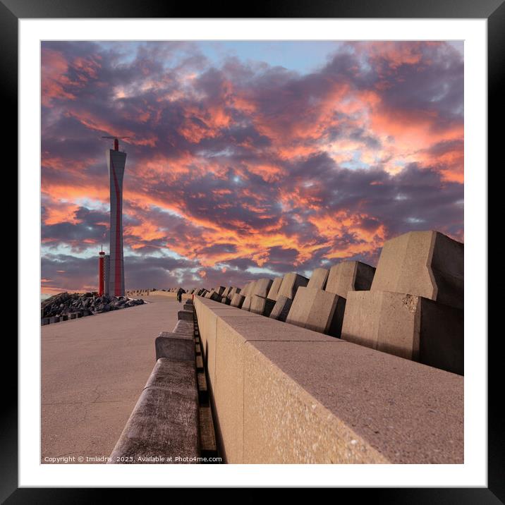 Sunset at the harbour, Ostend, Belgium Framed Mounted Print by Imladris 