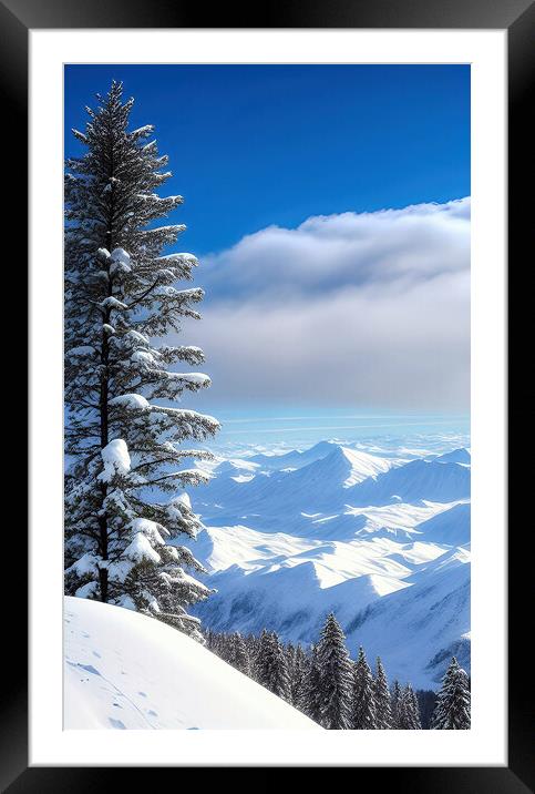 Snowy Mountain Wonderland Framed Mounted Print by Roger Mechan