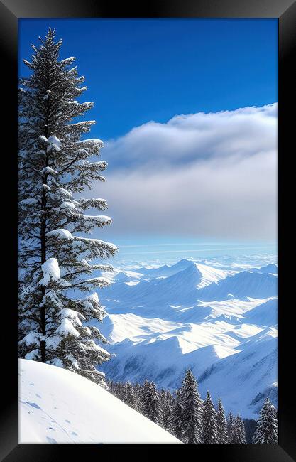 Snowy Mountain Wonderland Framed Print by Roger Mechan