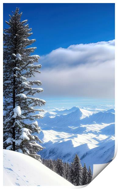 Snowy Mountain Wonderland Print by Roger Mechan