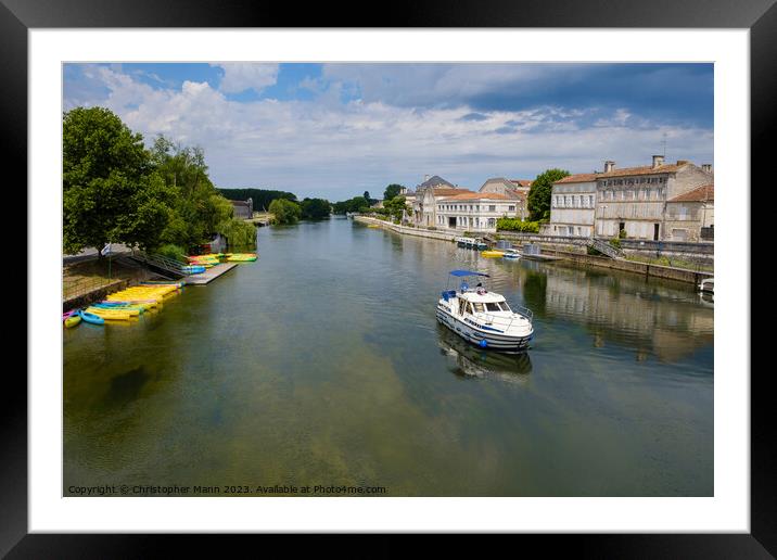 scenic view of Charente river in Jarnac, Charente, Poitou-Charentes, Aquitaine Framed Mounted Print by Chris Mann
