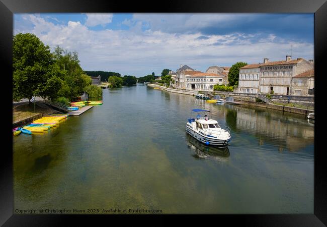 scenic view of Charente river in Jarnac, Charente, Poitou-Charentes, Aquitaine Framed Print by Chris Mann