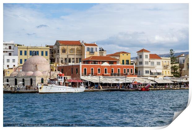 Harbour waterfront, Chania, Crete, Greece Print by Chris Mann