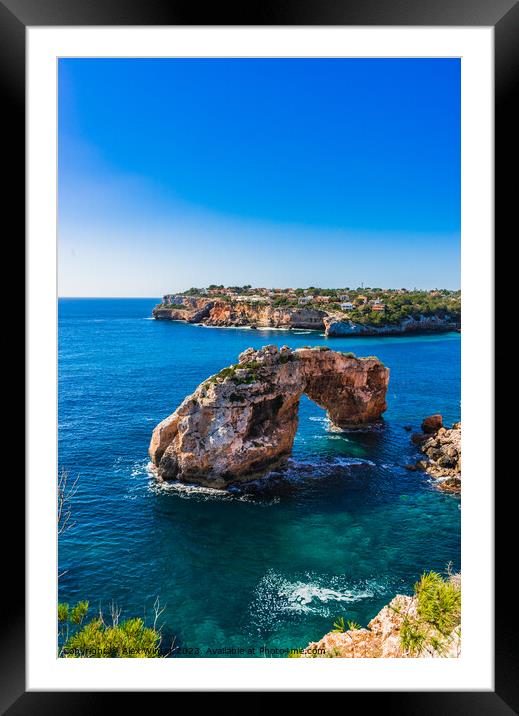 Rock arch at the coastline on Mallorca es pontas Framed Mounted Print by Alex Winter