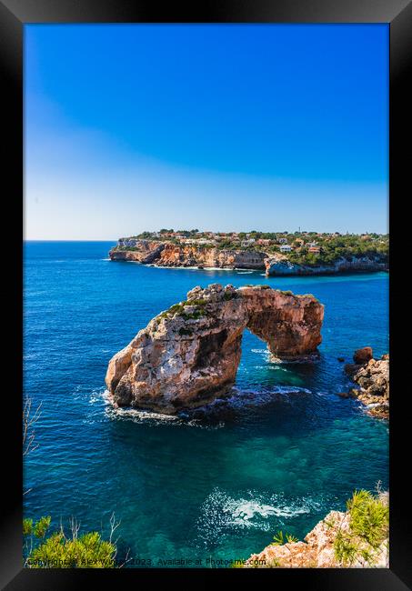 Rock arch at the coastline on Mallorca es pontas Framed Print by Alex Winter