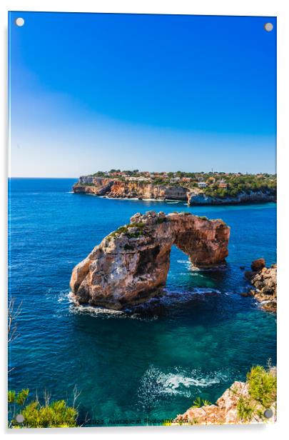 Rock arch at the coastline on Mallorca es pontas Acrylic by Alex Winter