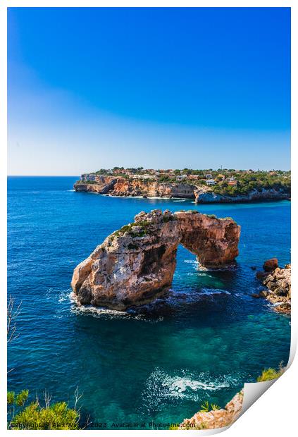 Rock arch at the coastline on Mallorca es pontas Print by Alex Winter