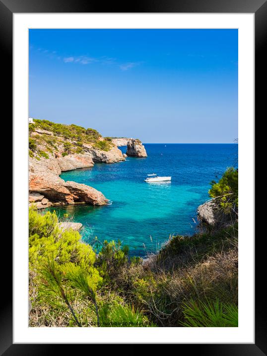 Boat at the coast on Mallorca Framed Mounted Print by Alex Winter
