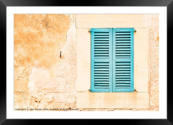 Detail view of wooden window shutters and wall Framed Mounted Print by Alex Winter