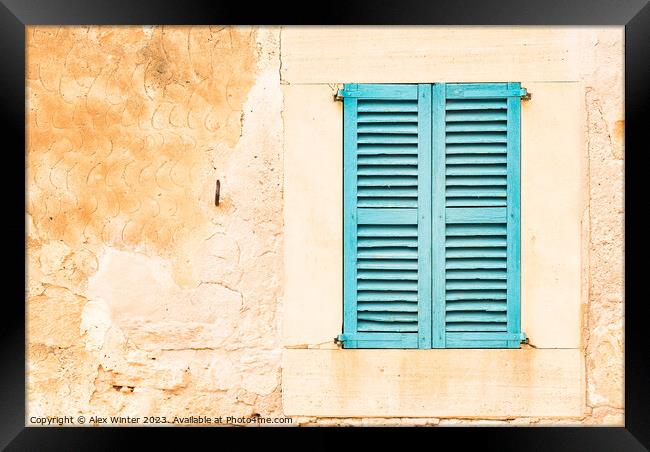 Detail view of wooden window shutters and wall Framed Print by Alex Winter