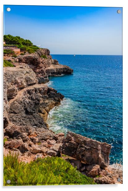 Rocky coast on Mallorca Acrylic by Alex Winter