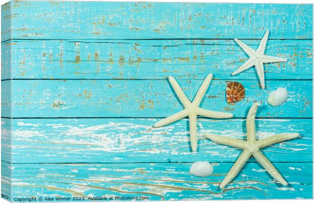 Summer decoration with starfish and seashell Canvas Print by Alex Winter