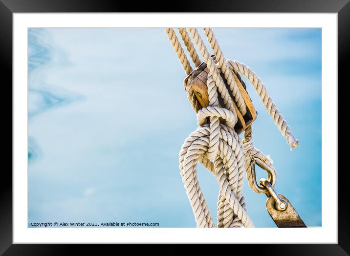 Pulley with ropes - Nautical Pulley Mechanism Framed Mounted Print by Alex Winter