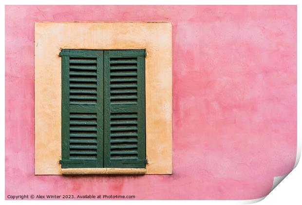 Old window shutters textured plaster wall. Print by Alex Winter