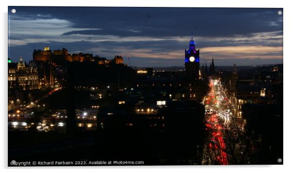 Edinburgh Skyline Acrylic by Richard Fairbairn