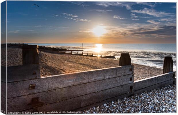 Setting Sun Reflections, Whitstable Beach Canvas Print by Kate Lake