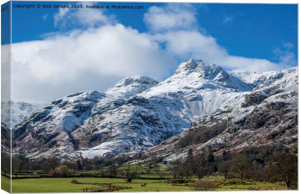 Harrison Stickle under March Snow Lake District  Canvas Print by Nick Jenkins
