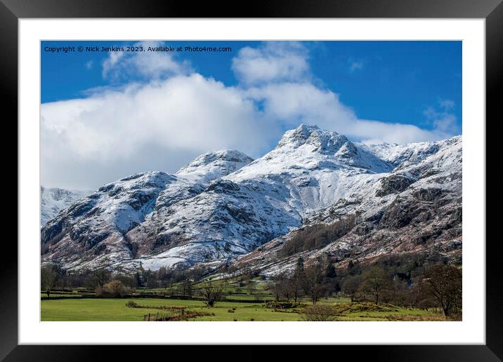 Harrison Stickle under March Snow Lake District  Framed Mounted Print by Nick Jenkins